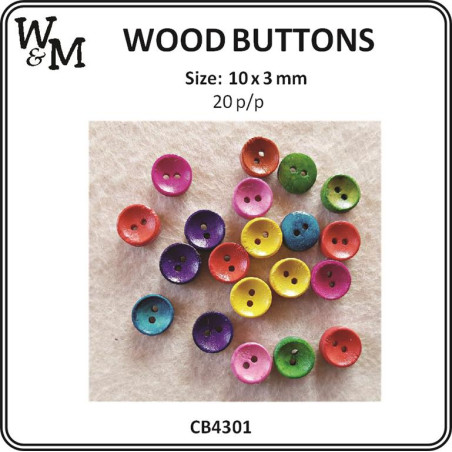 W&M Buttons Wood ROUND SMALL ASS COL x 20 p/p