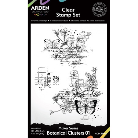 Arden Clears Stamp Maker Series Botanical Clusters 01 Clear Stamp Set 3 Stamps 10.3 x 15.0cm