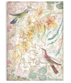 Stamperia A4 Tissue Paper Yellow Orchids and Birds