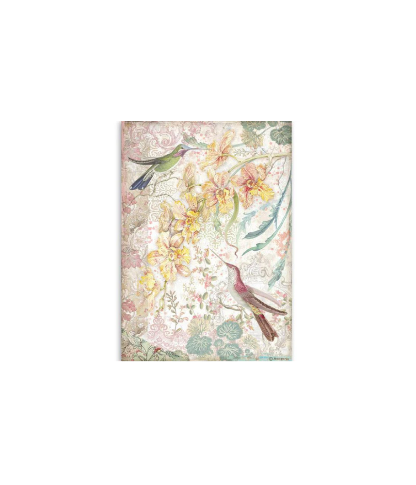 Stamperia A4 Tissue Paper Yellow Orchids and Birds