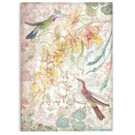 Stamperia A4 Tissue Paper Yellow Orchids and Birds