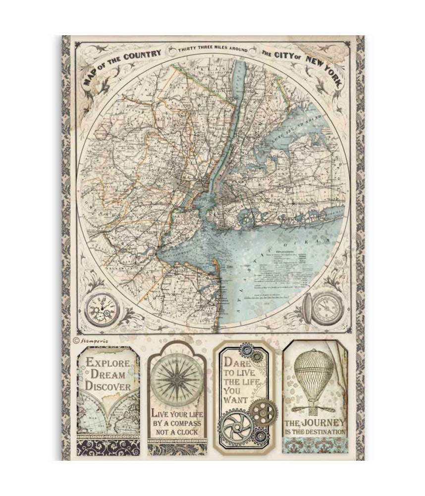 Stamperia A4 Tissue Paper - Map of New York