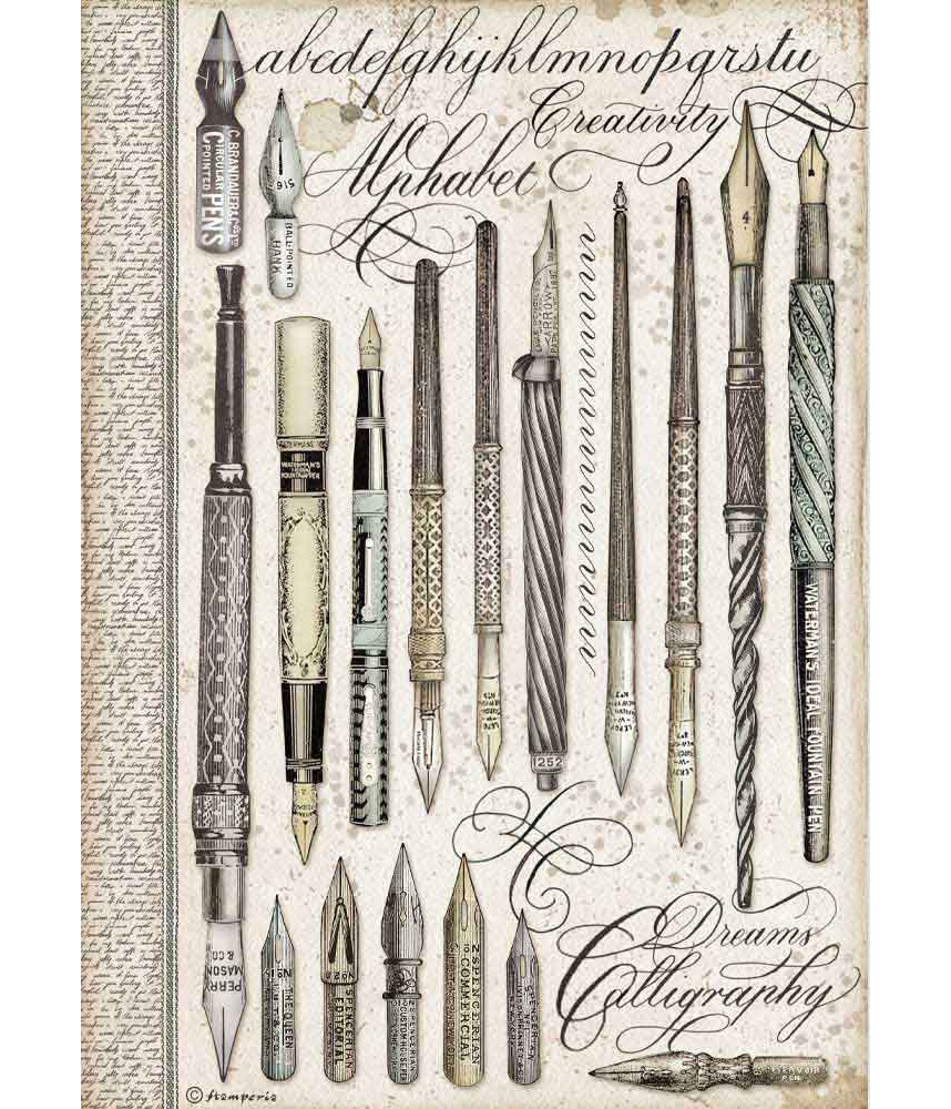 Stamperia A4 Tissue Paper Calligraphy Vintage Pen