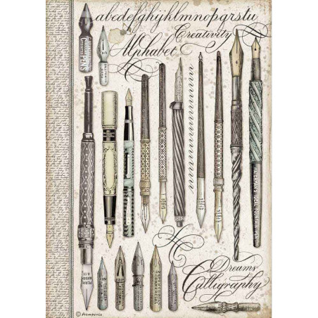 Stamperia A4 Tissue Paper Calligraphy Vintage Pen