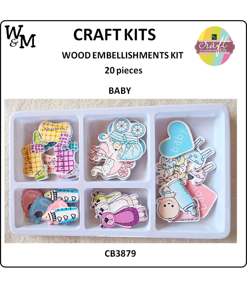 W&M Kit Wood Embellishments BABY x 20 pcs