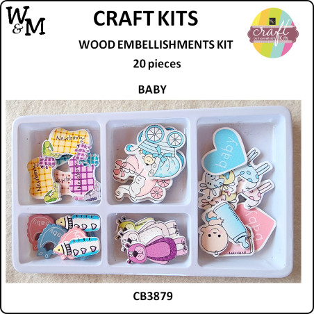 W&M Kit Wood Embellishments BABY x 20 pcs