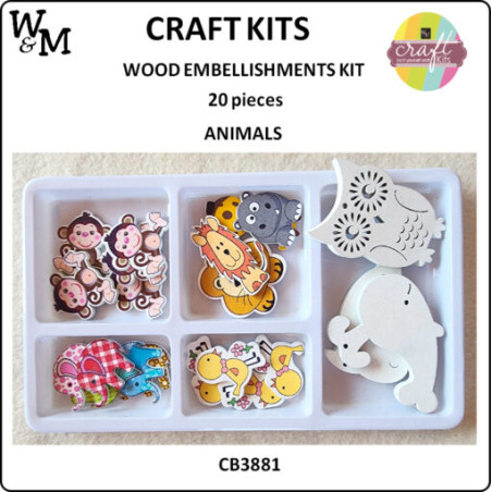 W&M Kit Wood Embellishments ANIMALS x 20 pcs