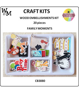 W&M Kit Wood Embellishments FAMILY MOMENTS x 20 pcs