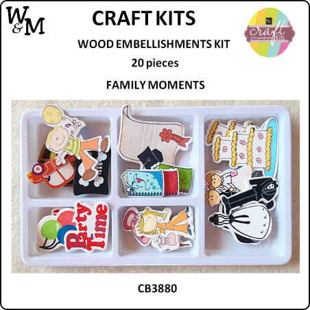 W&M Kit Wood Embellishments FAMILY MOMENTS x 20 pcs