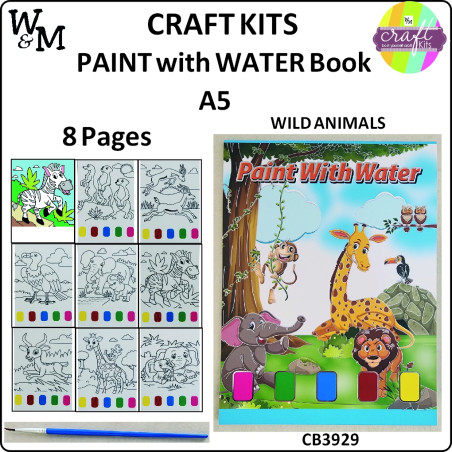 W&M Craft Kit PAINT w WATER Book WILD ANIMALS 8 Pg A5