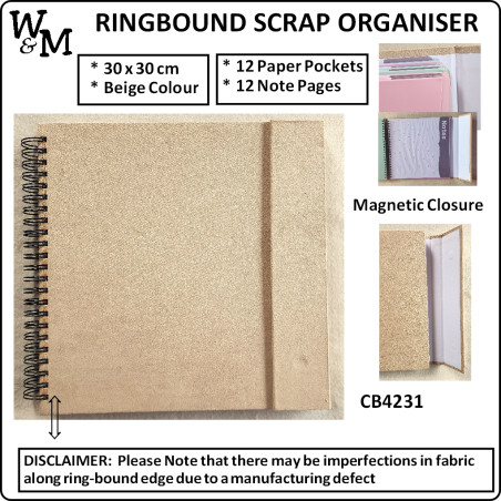 W&M Ringbound SCRAP ORGANISER SUEDE 30x30cm 12 Pocket