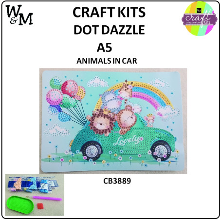 W&M Craft Kit DOT Dazzle ANIMALS IN CAR A5