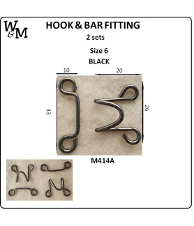 W&M Hook & Bar Fitting SIZE 6 BLACK 5 sets
