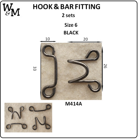 W&M Hook & Bar Fitting SIZE 6 BLACK 5 sets