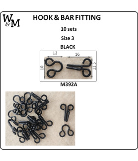 W&M Hook & Bar Fitting SIZE 3 BLACK 10 sets