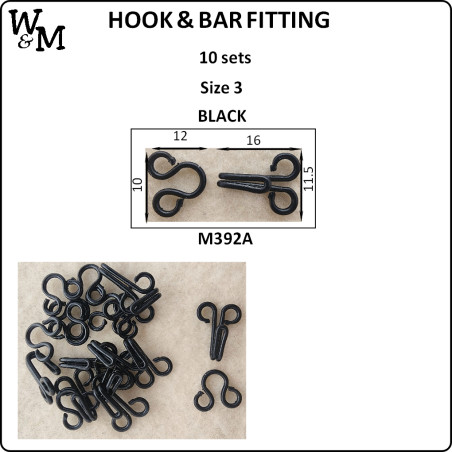 W&M Hook & Bar Fitting SIZE 3 BLACK 10 sets