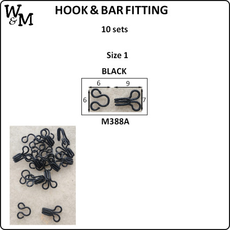 W&M Hook & Bar Fitting SIZE 1 BLACK 10 sets