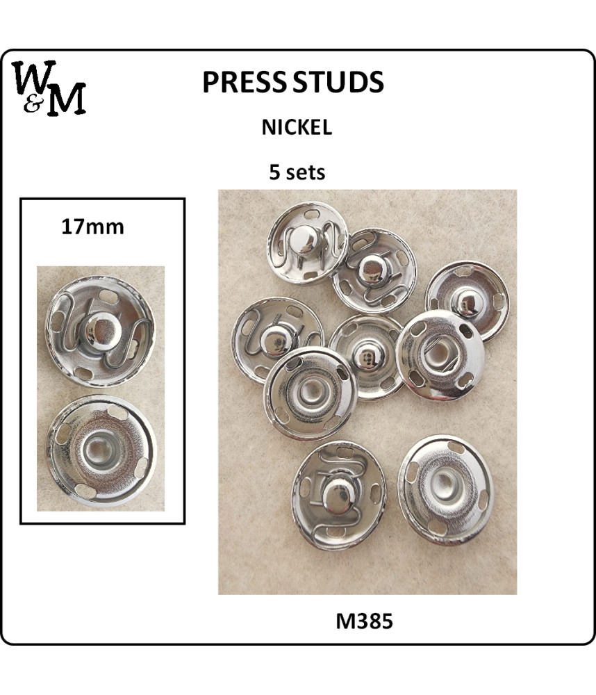 W&M Press Studs 17mm NICKEL 5 sets