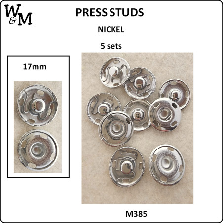 W&M Press Studs 17mm NICKEL 5 sets