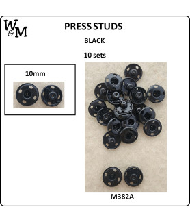 W&M Press Studs 10mm BLACK 10 sets