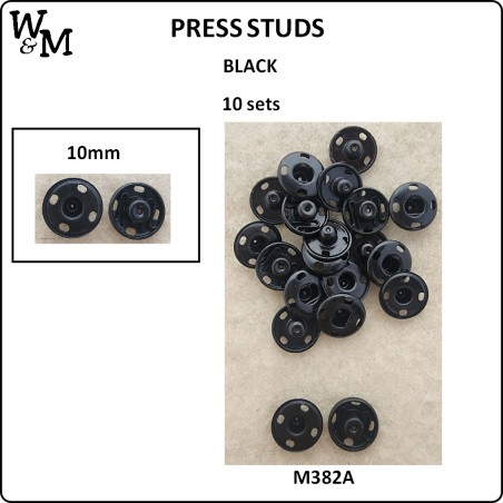 W&M Press Studs 10mm BLACK 10 sets