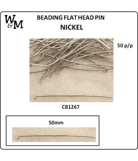 W&M BEADING FLAT HEAD PIN 50mm Nickel 50 p/pack