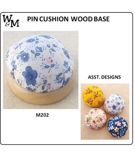 W&M PIN CUSHION Wood Base Asst Designs