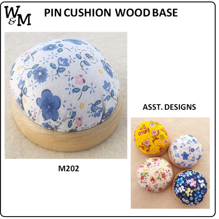 W&M PIN CUSHION Wood Base Asst Designs