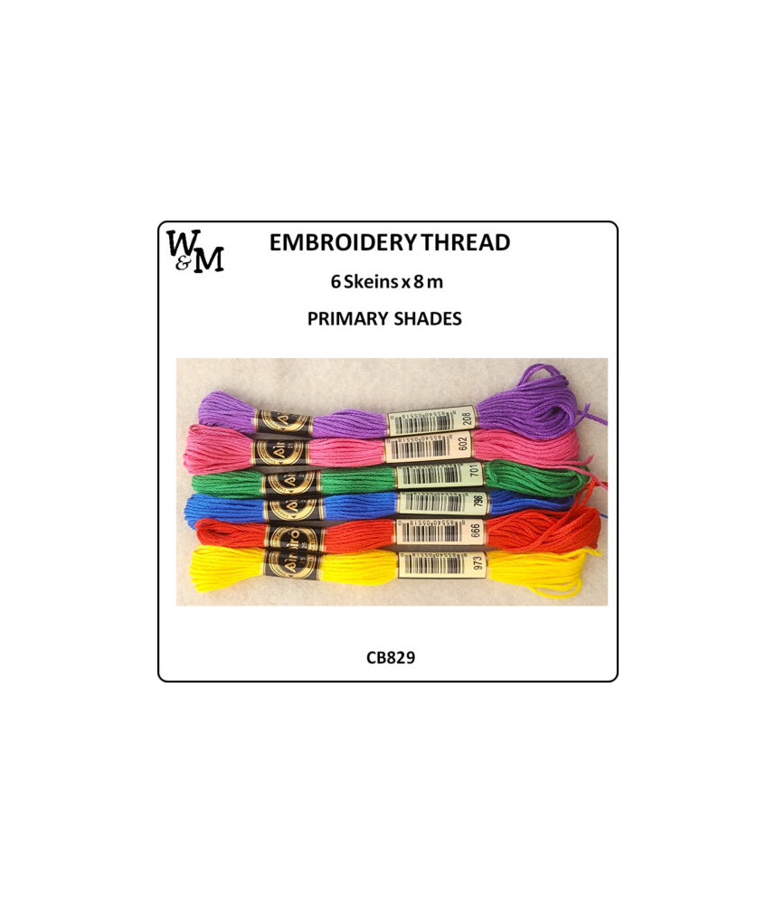 W&M Embroidery Thread PRIMARY Shades 8m 6 Skeins