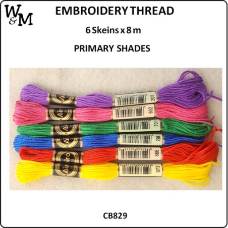 W&M Embroidery Thread PRIMARY Shades 8m 6 Skeins