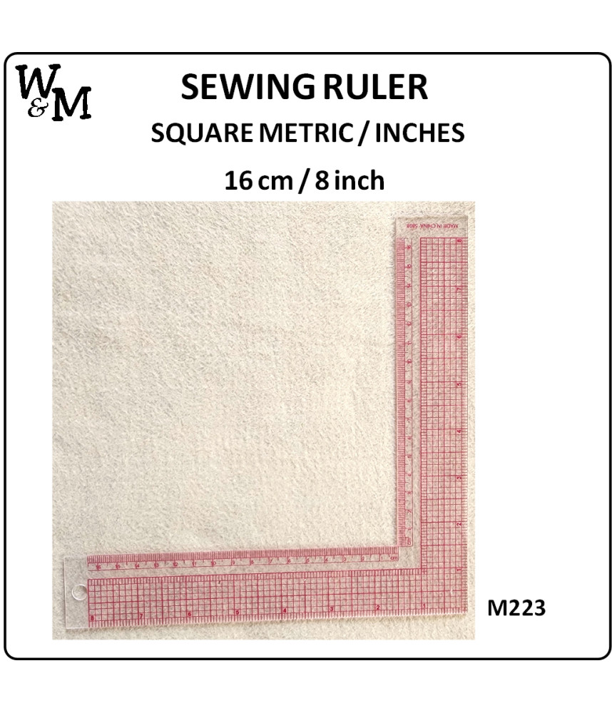W&M Ruler SQUARE METRIC & INCHES 16cm/8inch