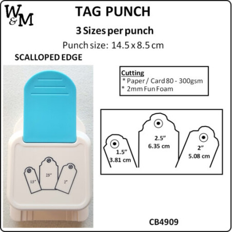 W&M Kamei Tag Punch SCALLOPED EDGE 3 Sizes