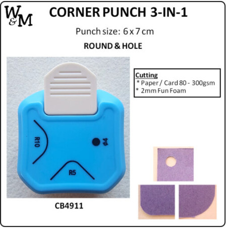 Kamei Corner Punch 3-in-1 ROUND & HOLE