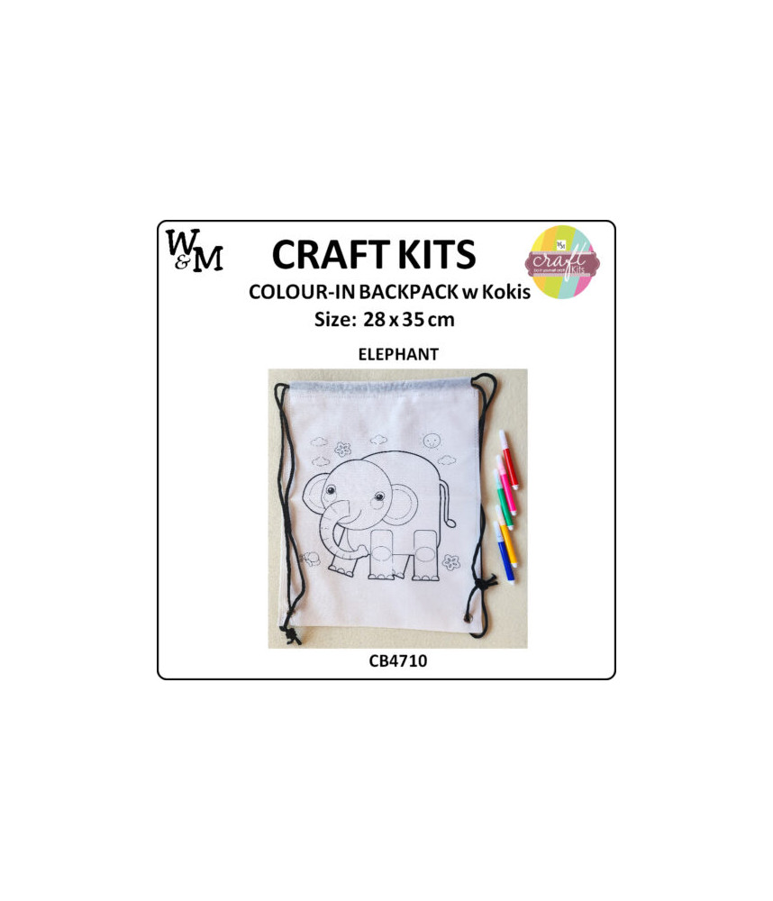W&M Craft Kit Colour In Backpack ELEPHANT w Kokis