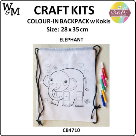 W&M Craft Kit Colour In Backpack ELEPHANT w Kokis
