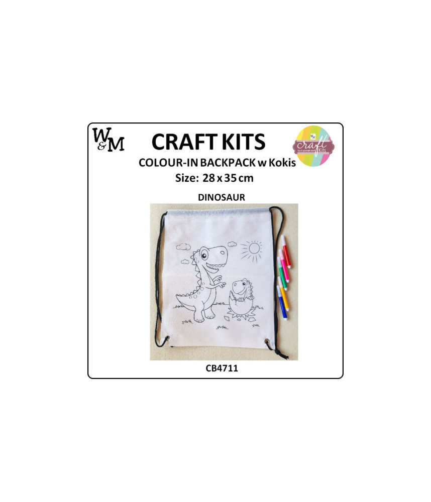 W&M Craft Kit Colour In Backpack DINOSAUR w Kokis