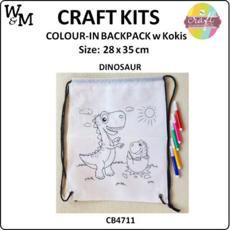 W&M Craft Kit Colour In Backpack DINOSAUR w Kokis