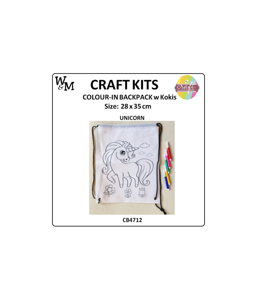W&M Craft Kit Colour In Backpack UNICORN w Kokis