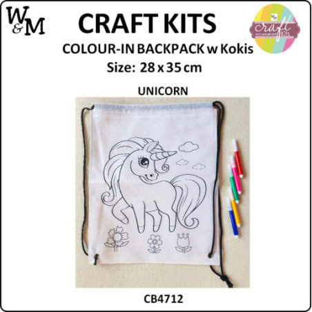 W&M Craft Kit Colour In Backpack UNICORN w Kokis