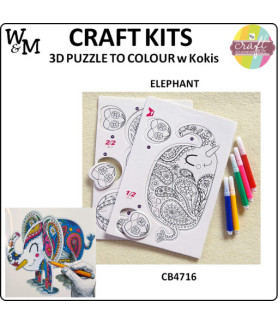 W&M Craft Kit 3D Puzzle to Colour ELEPHANT