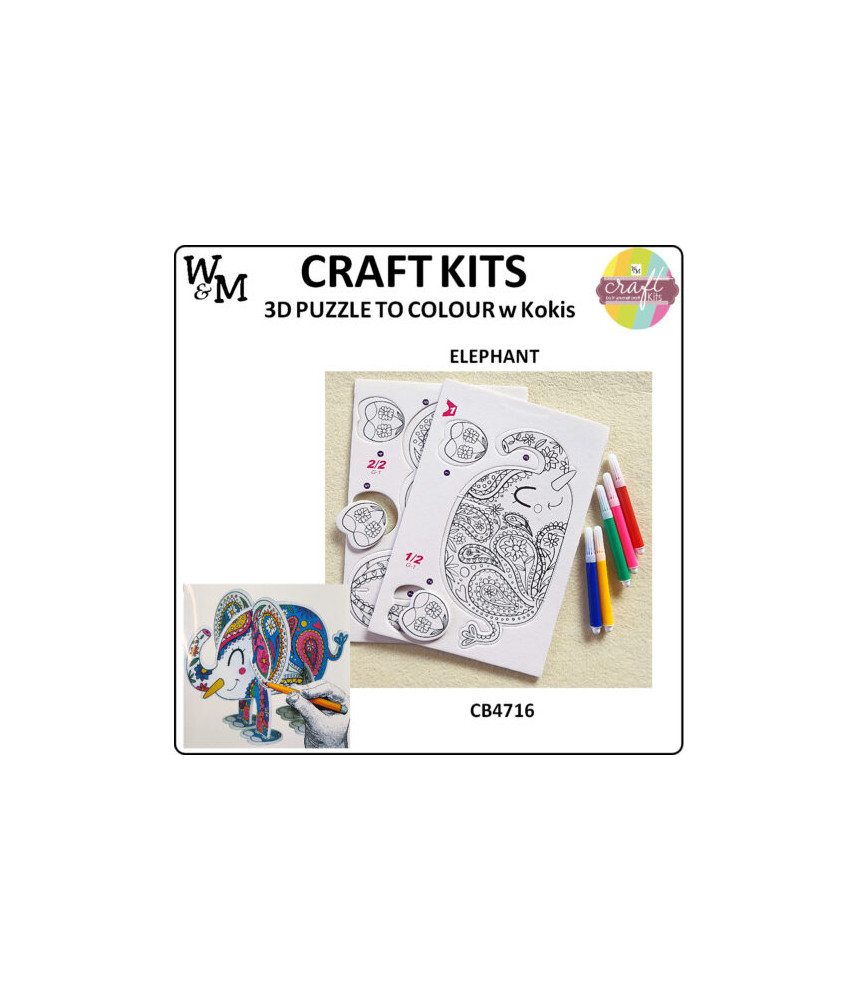 W&M Craft Kit 3D Puzzle to Colour ELEPHANT