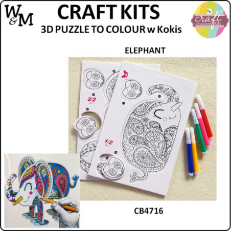 W&M Craft Kit 3D Puzzle to Colour ELEPHANT