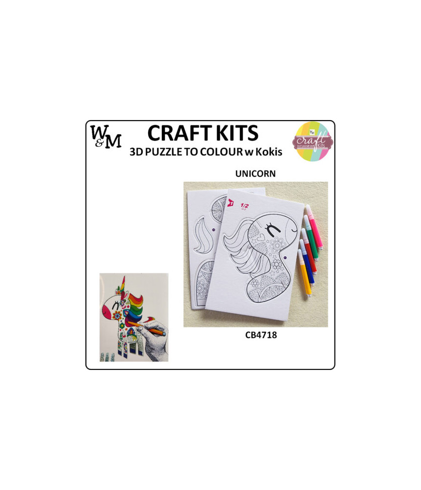 W&M Craft Kit 3D Puzzle to Colour UNICORN