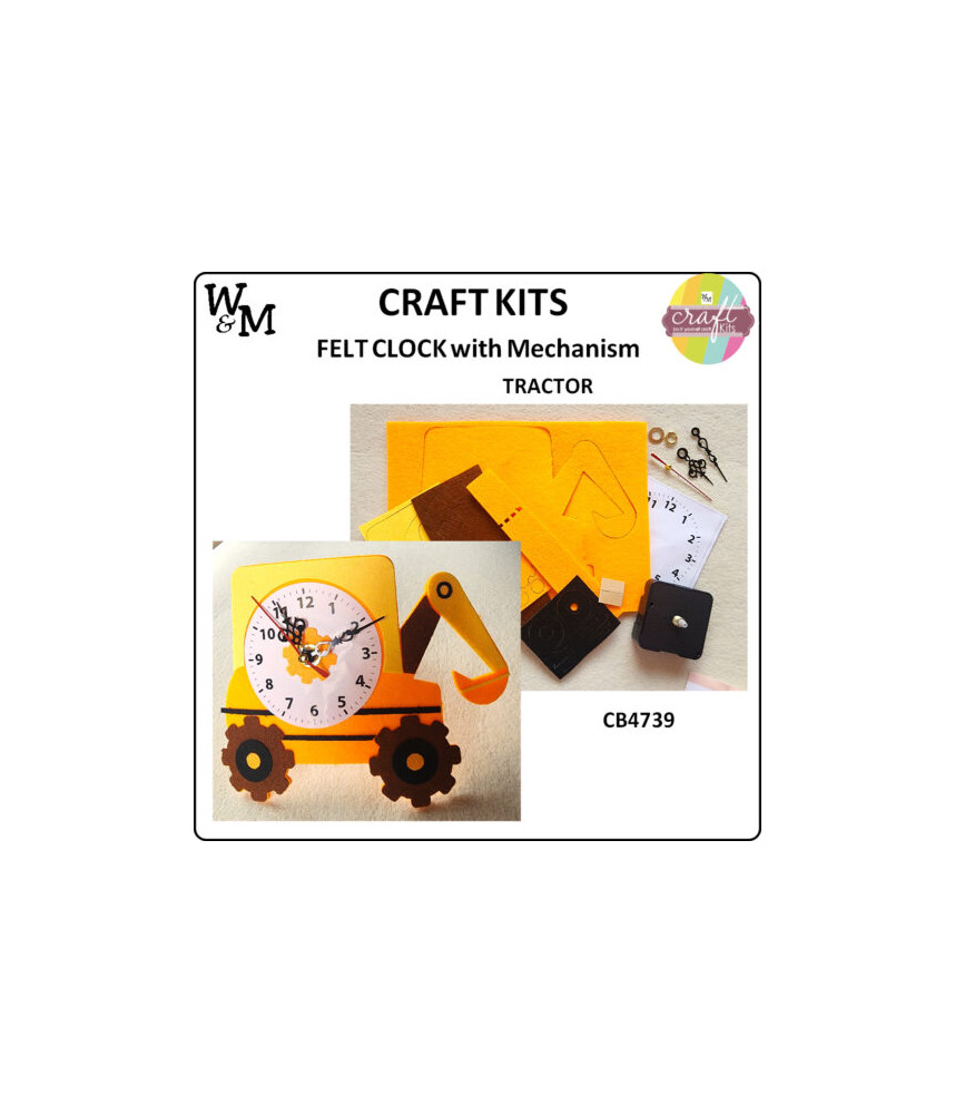 W&M Craft Kit Felt CLOCK TRACTOR w Mechanism