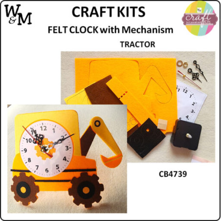 W&M Craft Kit Felt CLOCK TRACTOR w Mechanism