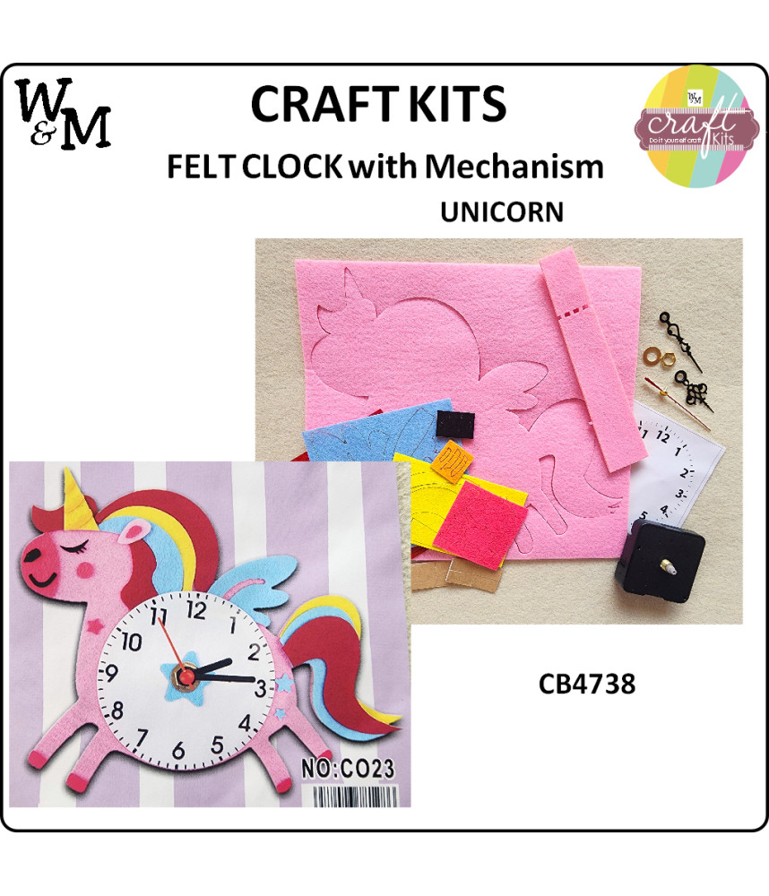 W&M Craft Kit Felt CLOCK UNICORN w Mechanism