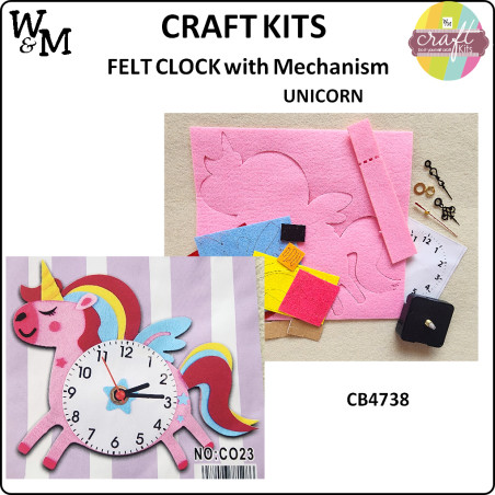 W&M Craft Kit Felt CLOCK UNICORN w Mechanism