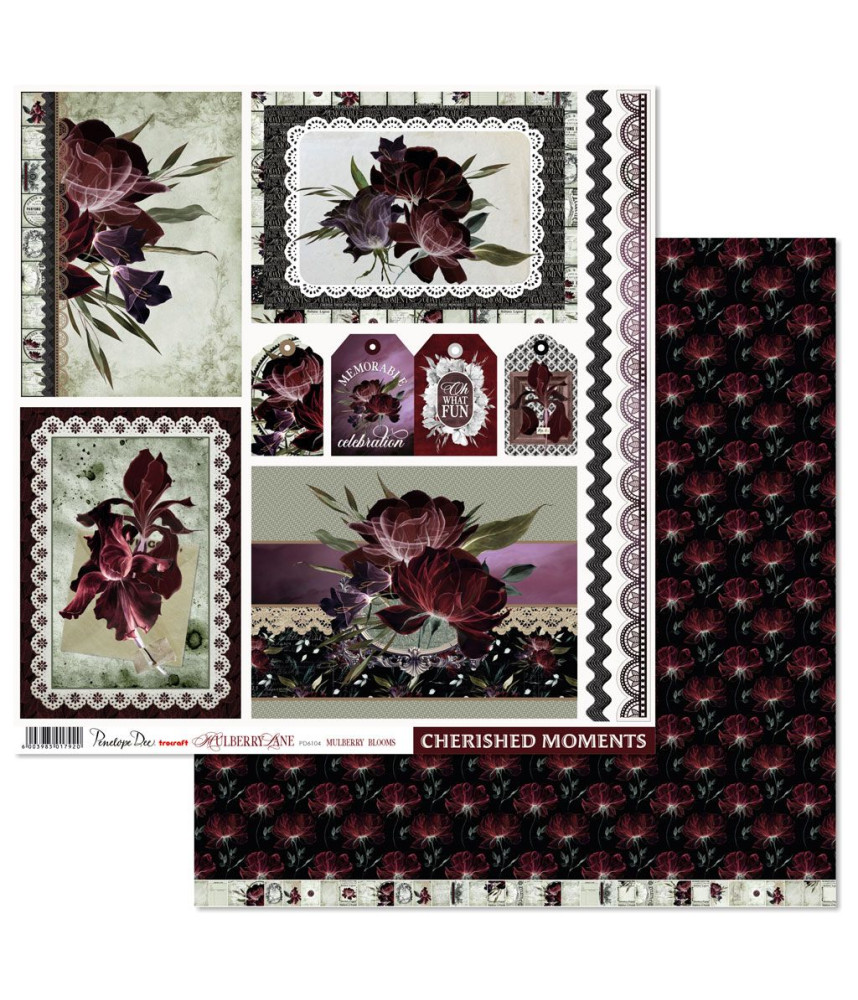 Penelope Dee Mulberry Lane 12 X 12 Scrapbook Paper - Mulberry Blooms
