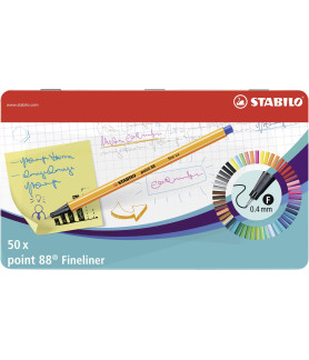 Stabilo Point 88 Fineliners in Metal Box Assorted (Set 50)