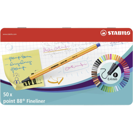 Stabilo Point 88 Fineliners in Metal Box Assorted (Set 50)